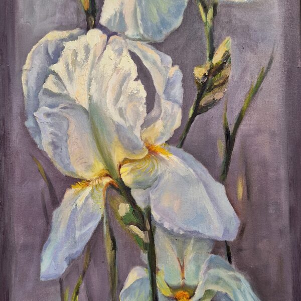 Gaismas rotaļas īrisos, a/e, 80x40, 2023,  PRIVĀTKOLEKCIJĀ