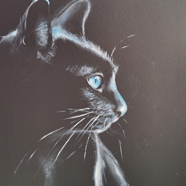 Melnais kaķis II, a/e, 40x30, 2024, PRIVĀTKOLEKCIJĀ