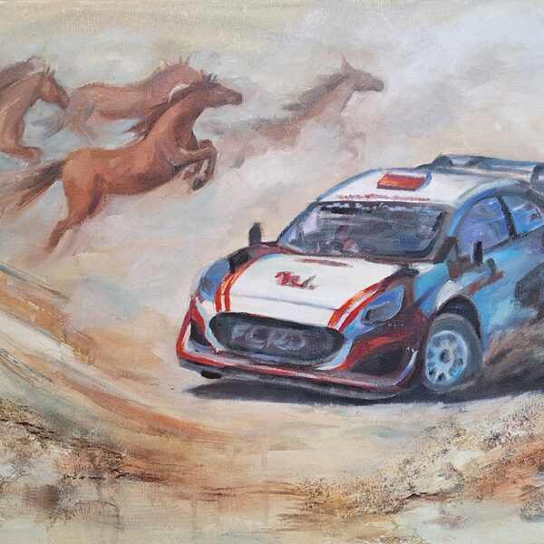 Zirgspēki, (iedvesmojoties no Mārtiņa Seska sasniegumiem),a/e 40x80, 2024
