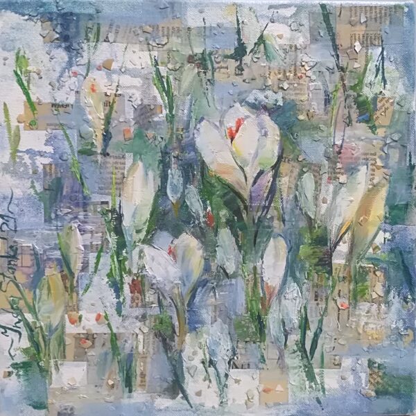 Pavasara vēstneši, a./e. autortehnika, 30x30, 2021 PRIVĀTKOLEKCIJĀ