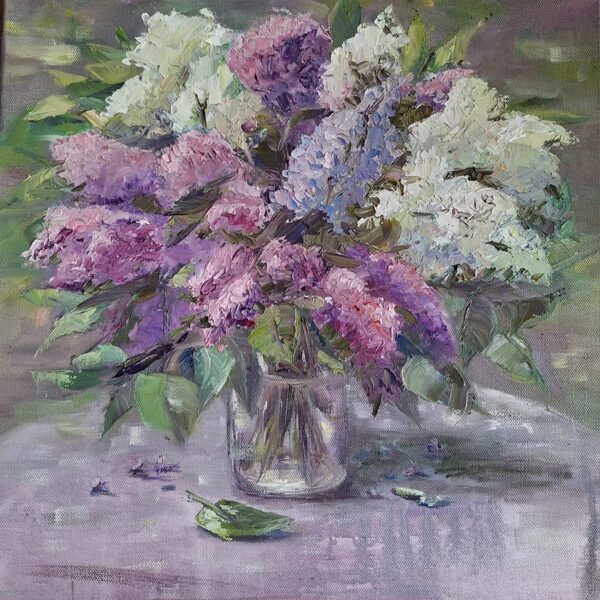 Mazie ceriņi, a/e, 40x40, 2025